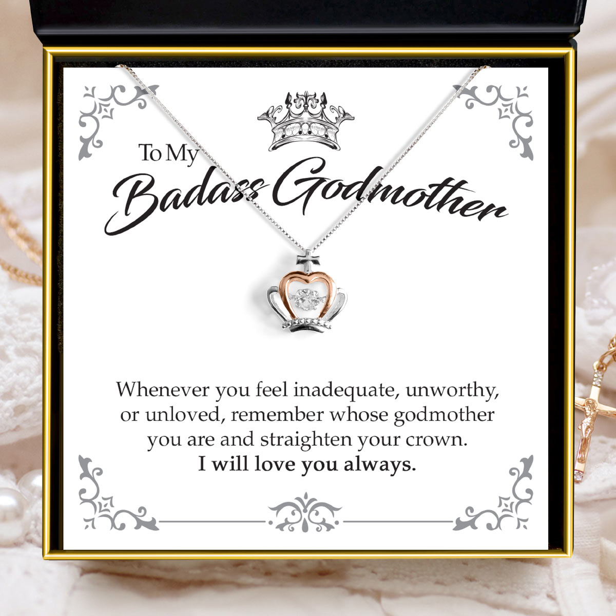 To My Badass Godmother - Luxe Crown Necklace Gift Set