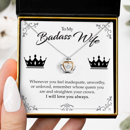 To My Badass Wife (Bold Version) - Luxe Crown Necklace Gift Set
