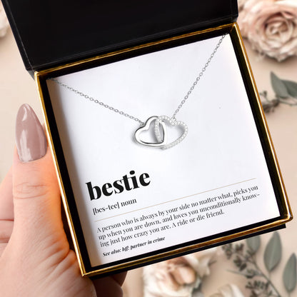 Bestie Noun - Sterling Silver Joined Hearts Necklace Gift Set