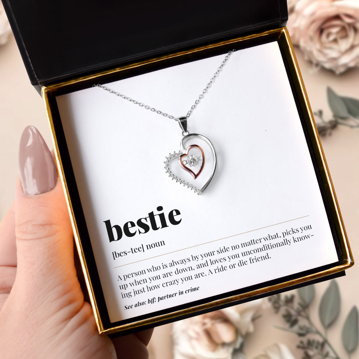 3 Sets of Bestie Noun - Luxe Heart Necklace Gift Set