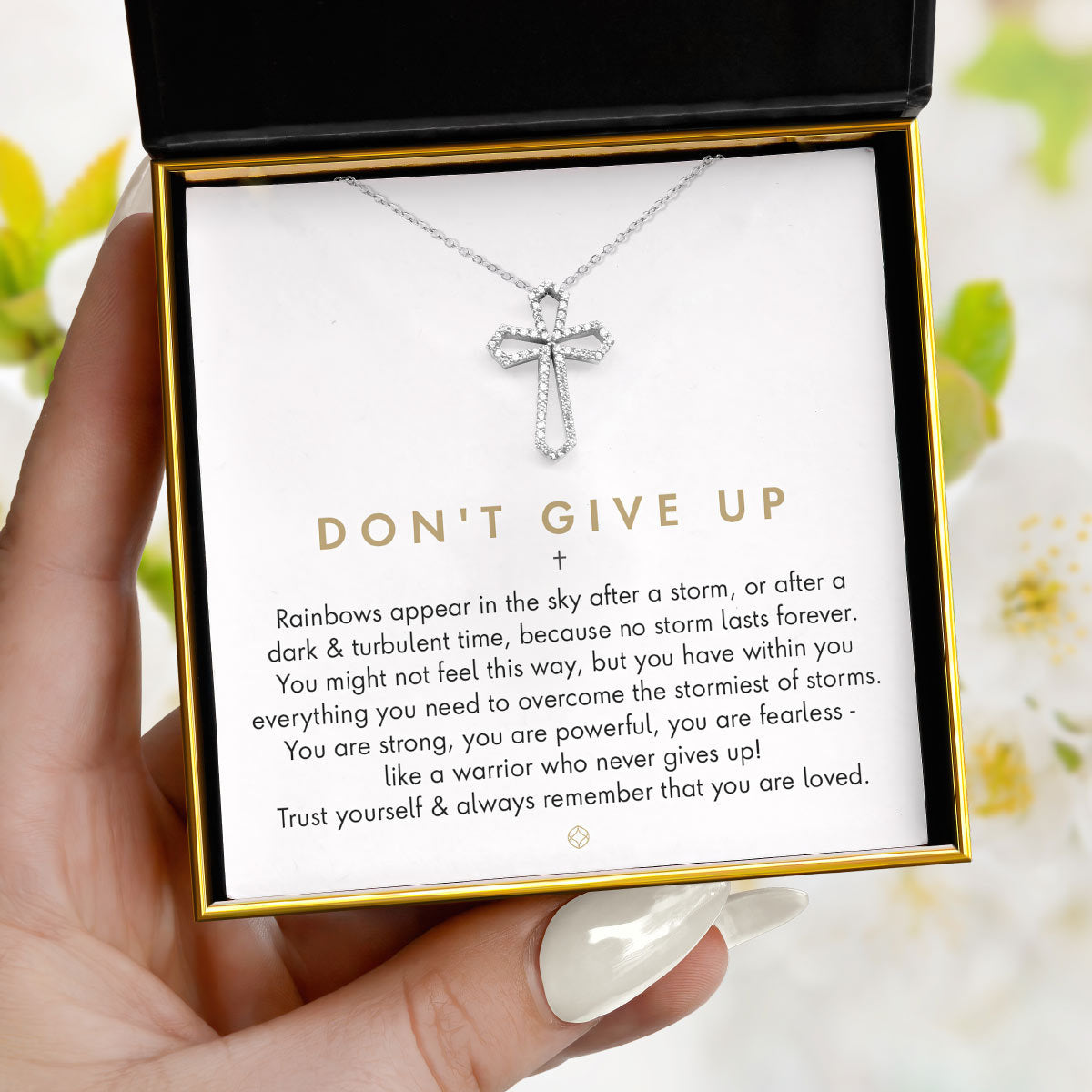 Don’t Give Up - Sterling Silver Crystal Cross Necklace Gift Set