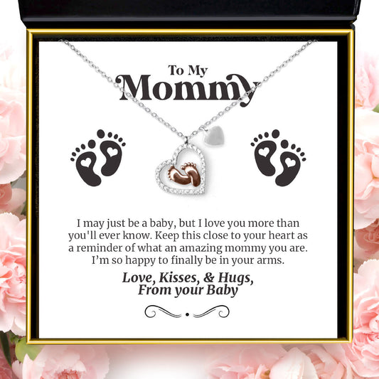 To My Mommy, Finally in your Arms - Baby Feet Necklace Gift Set