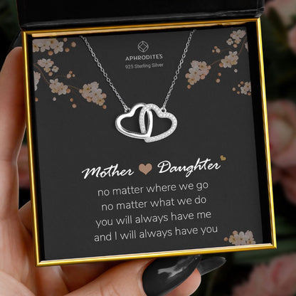 Mother & Daughter, No matter Where We Go - Sterling Silver Joined Hearts Necklace Gift Set