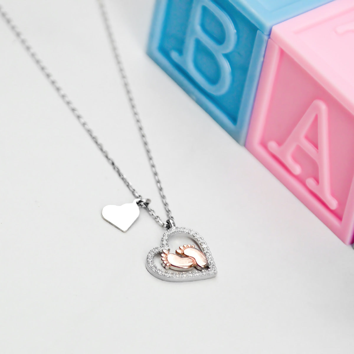 Mama Of An Angel - Baby Feet Heart Pendant Necklace Gift Set