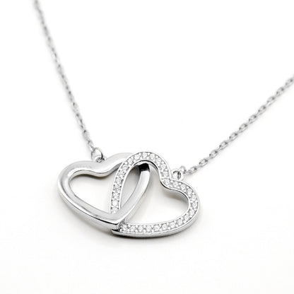Connected By Hearts - Sterling Silver Joined Hearts Crystal Necklace