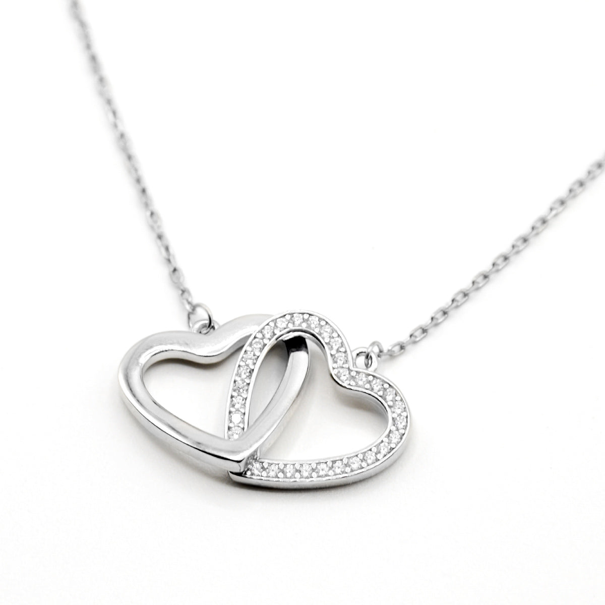 Mother & Daughter, No matter Where We Go - Sterling Silver Joined Hearts Necklace Gift Set