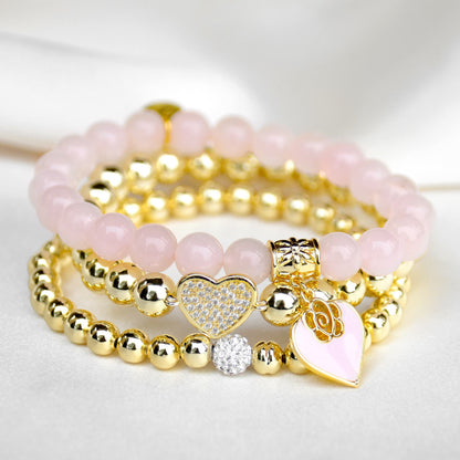 Pink Rose Beaded Bracelet Set