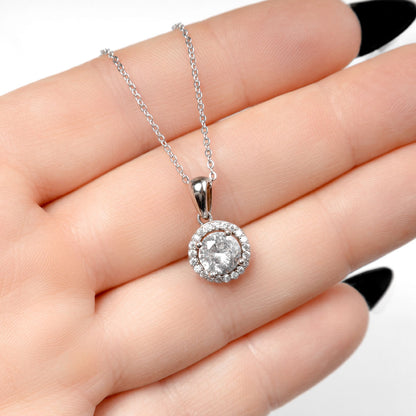 Happy Forty Year Anniversary - Classique Sterling Silver Halo Pendant Necklace Gift Set