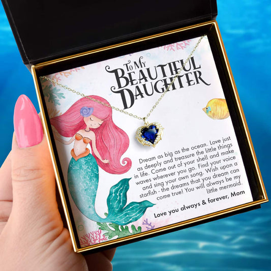 To My Daughter, Little Mermaid - Crystal Winged Heart Necklace Gift Set