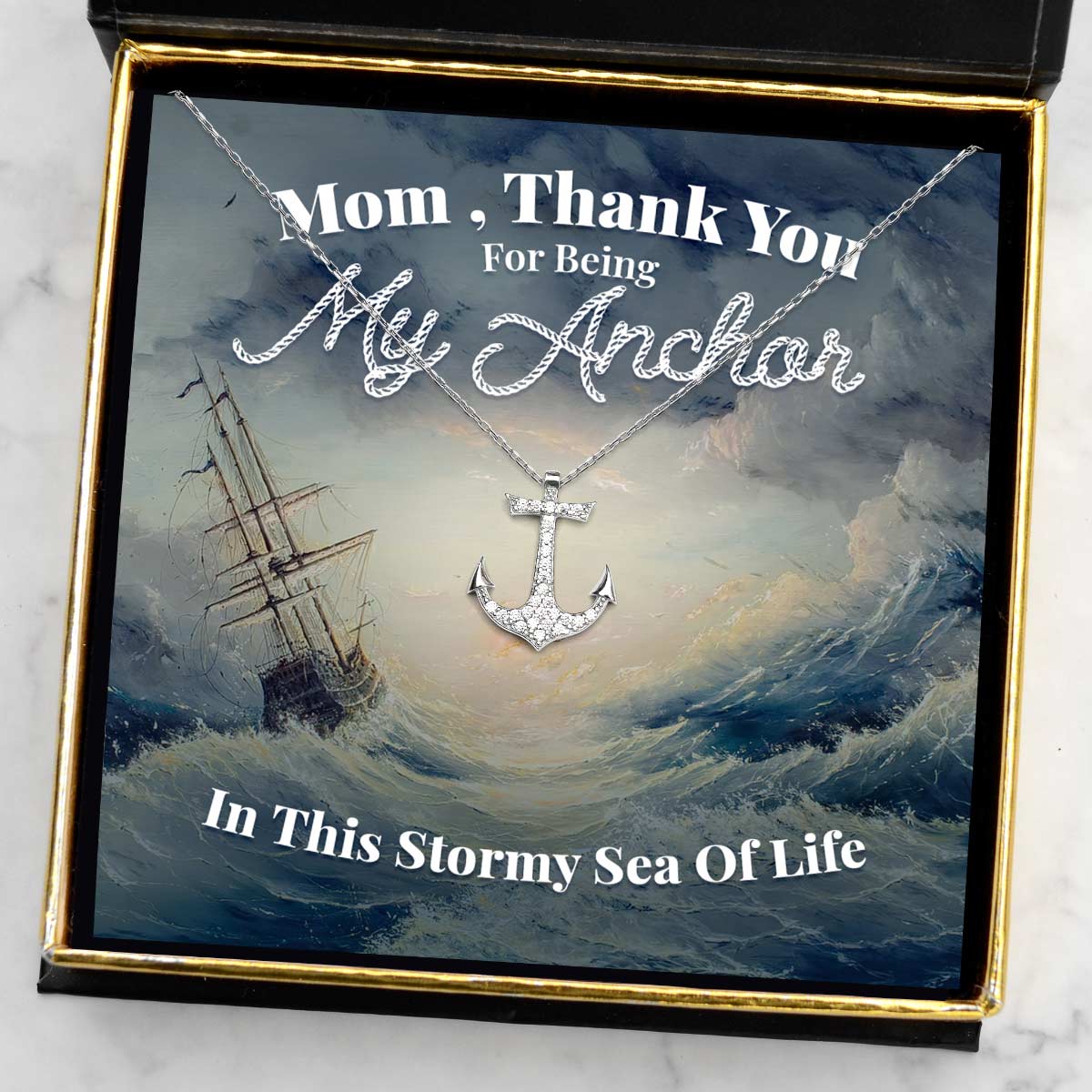 My Mom, My Anchor - Crystal Anchor Necklace Gift