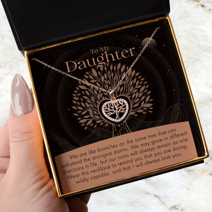Buy 1, Get 3 FREE To My Daughter, Strong Roots - Tree of Life Rose Gold Mini Heart Necklace & Bracelet Gift Set