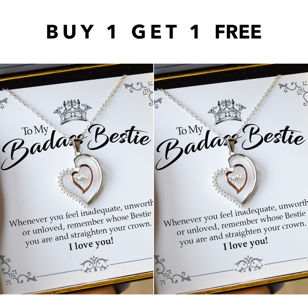 BUY 1 GET 1 FREE Bestie, Straighten Your Crown - Luxe Heart Necklace Gift Set