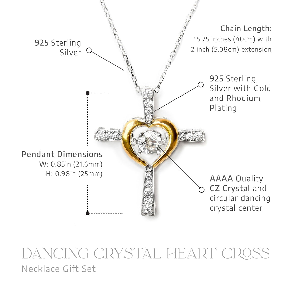 To My Daughter, Love Dad - Dancing Crystal Heart Cross Necklace Gift Set
