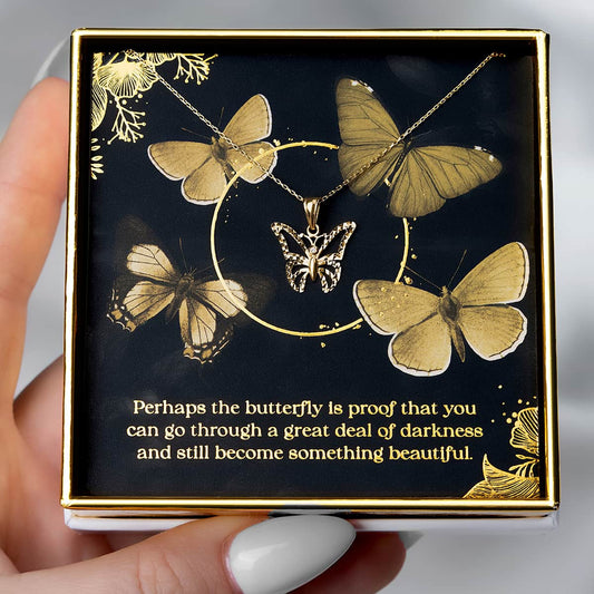Become Something Beautiful - Solid Gold Butterfly Necklace Gift Set