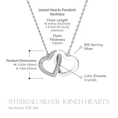 Connected By Hearts - Sterling Silver Joined Hearts Crystal Necklace