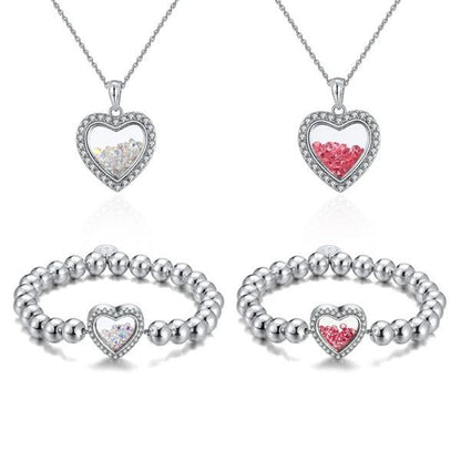 Shimmering Heart Crystal Shaker Bracelet and Necklace Set
