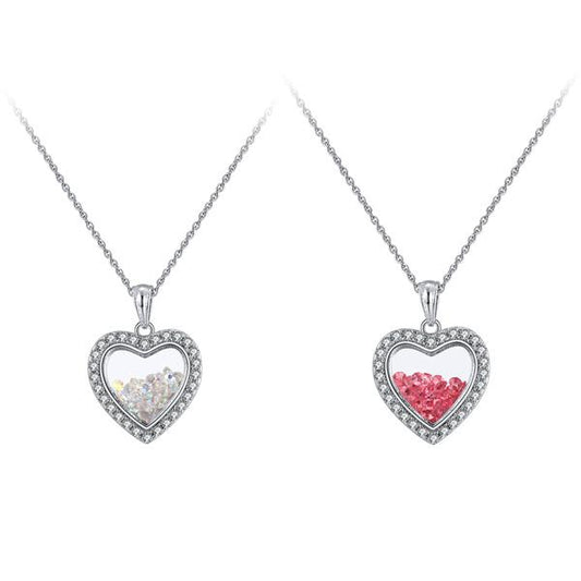 Shimmering Heart Crystal Shaker Pendant Necklace