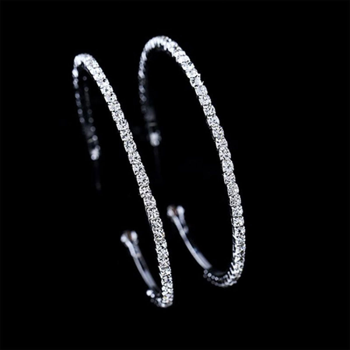 Electric Circle Silver Crystal Hoop Earrings