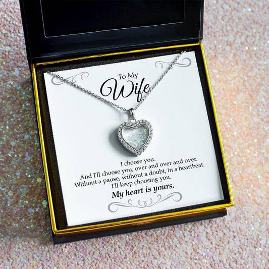 To My Wife, I Choose You - Shimmering Heart Aurora Crystal Necklace Gift Set