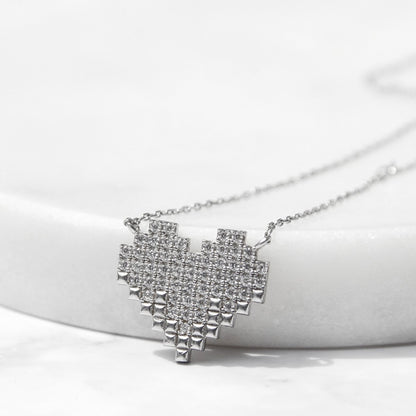 You Fill My Hearts - Sterling Silver Pixel Heart Necklace Gift Set