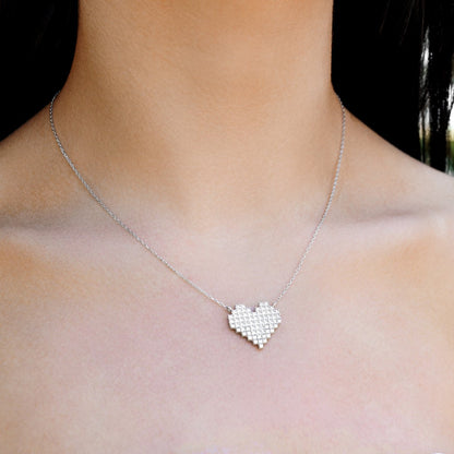 You Fill My Hearts - Sterling Silver Pixel Heart Necklace Gift Set