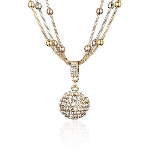 Gold Ball Necklace with Rhinestone Pendant