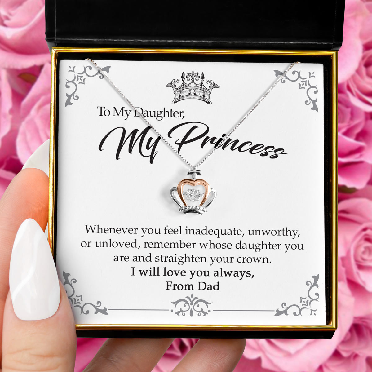 To My Daughter, My Princess - Luxe Crown Necklace Gift Set