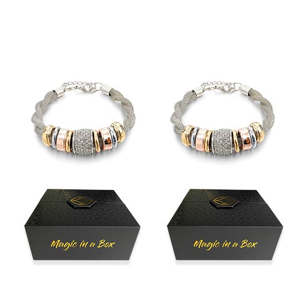 Magic in a Box - 2 Entwined Silver Metal Bracelet Gift Set