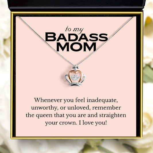 To My Badass Mom (Pink Edition) - Luxe Crown Necklace Gift Set