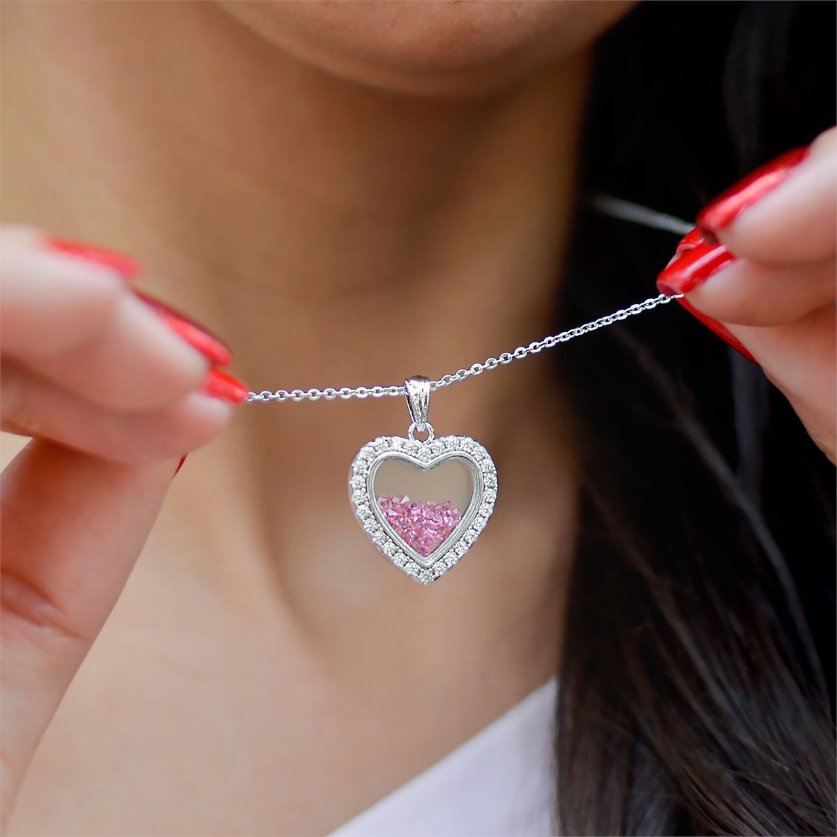 Shimmering Heart Crystal Shaker Bracelet and Necklace Set