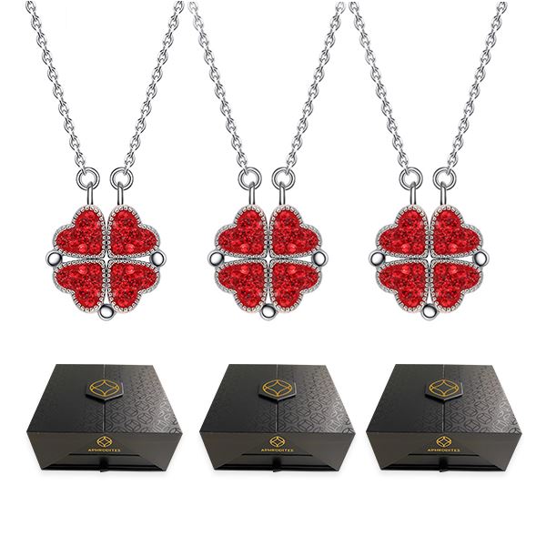Magic in a Box - 3 Sets of Magnetic Hearts Clover Necklace