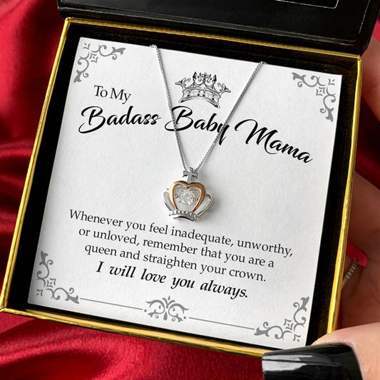 To My Badass Baby Mama - Luxe Crown Necklace Gift Set