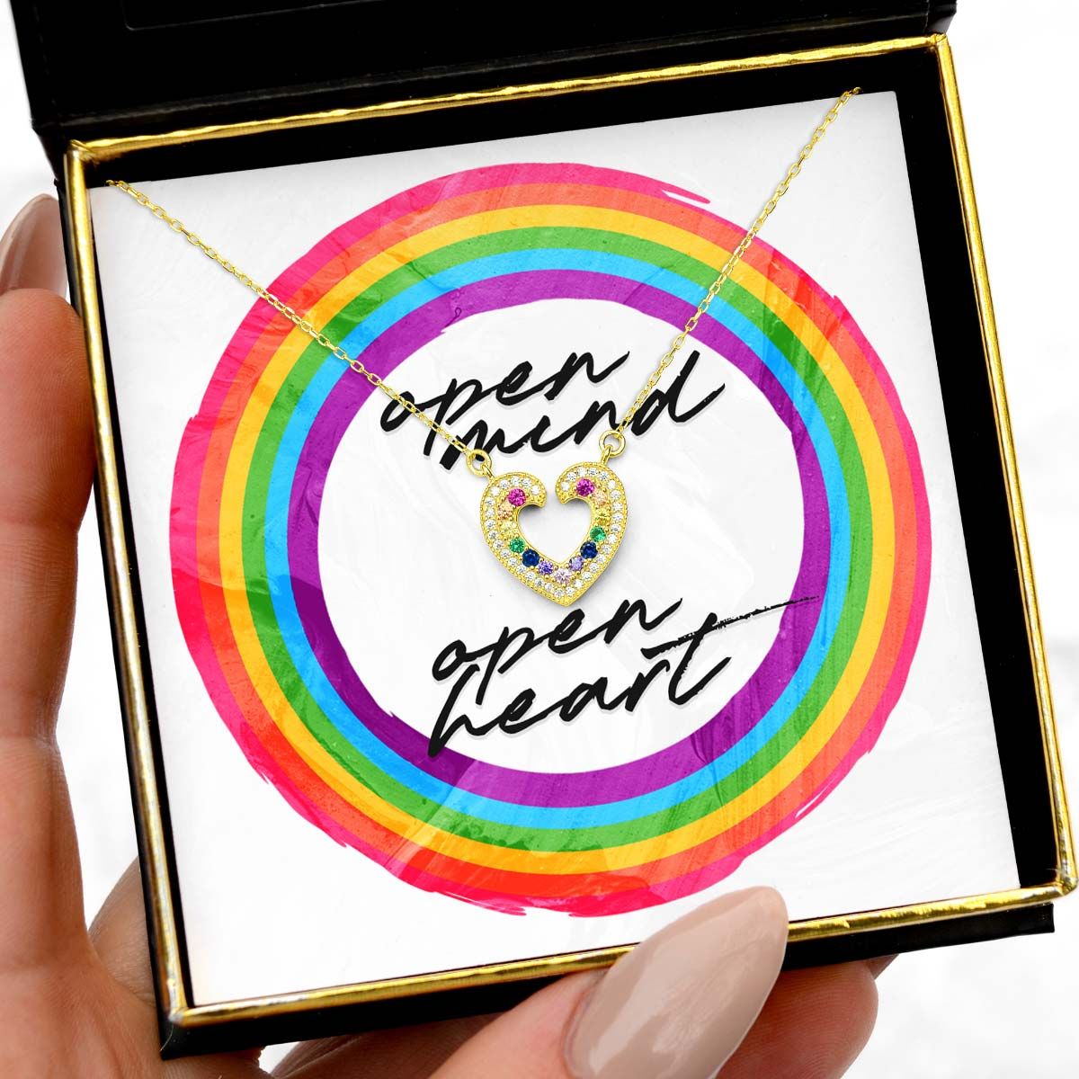 Open Mind, Open Heart - Rainbow Open Heart Necklace Gift Set